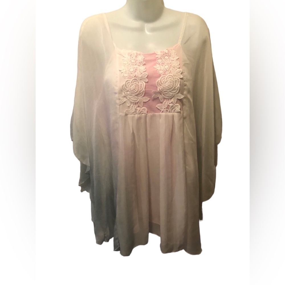The Pyramid Collection Morning Dew Chiffon Batwing Tunic Sheer L/XL Whimsigoth